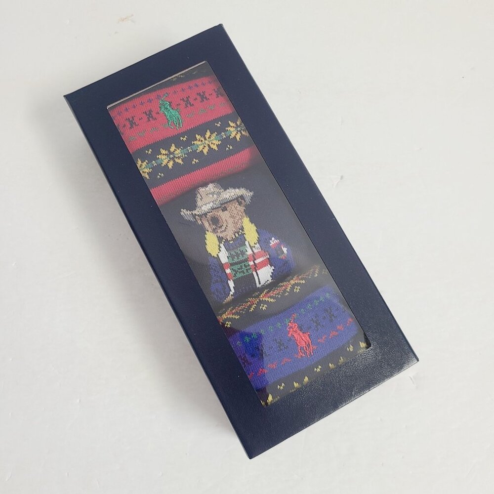 Polo Ralph Lauren Cowboy Bear Fair Isle Socks 3 Pair Gift Box Set - Picture 1 of 3